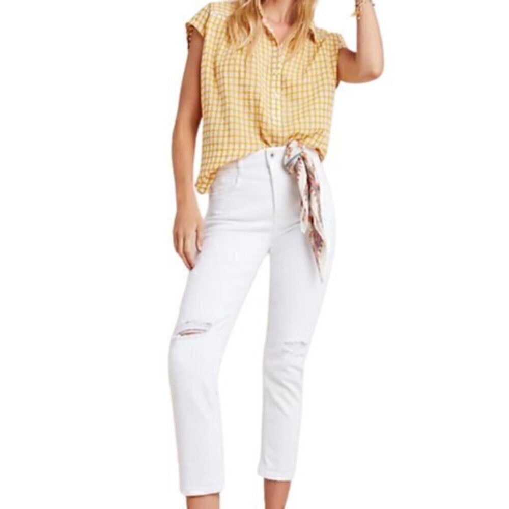 [Pilcro and the Letterpress] White High Rise Slim Distressed Jeans - Size 32